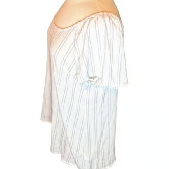 Michael Kors MSRP $80 XL White Purple Blouse Striped Short Sleeve Boho Top XL - Picture 2 of 9